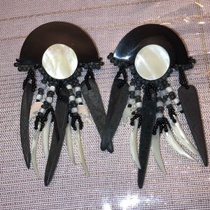 Bohemian Black and white MOP+Wood Statement EARRINGS
